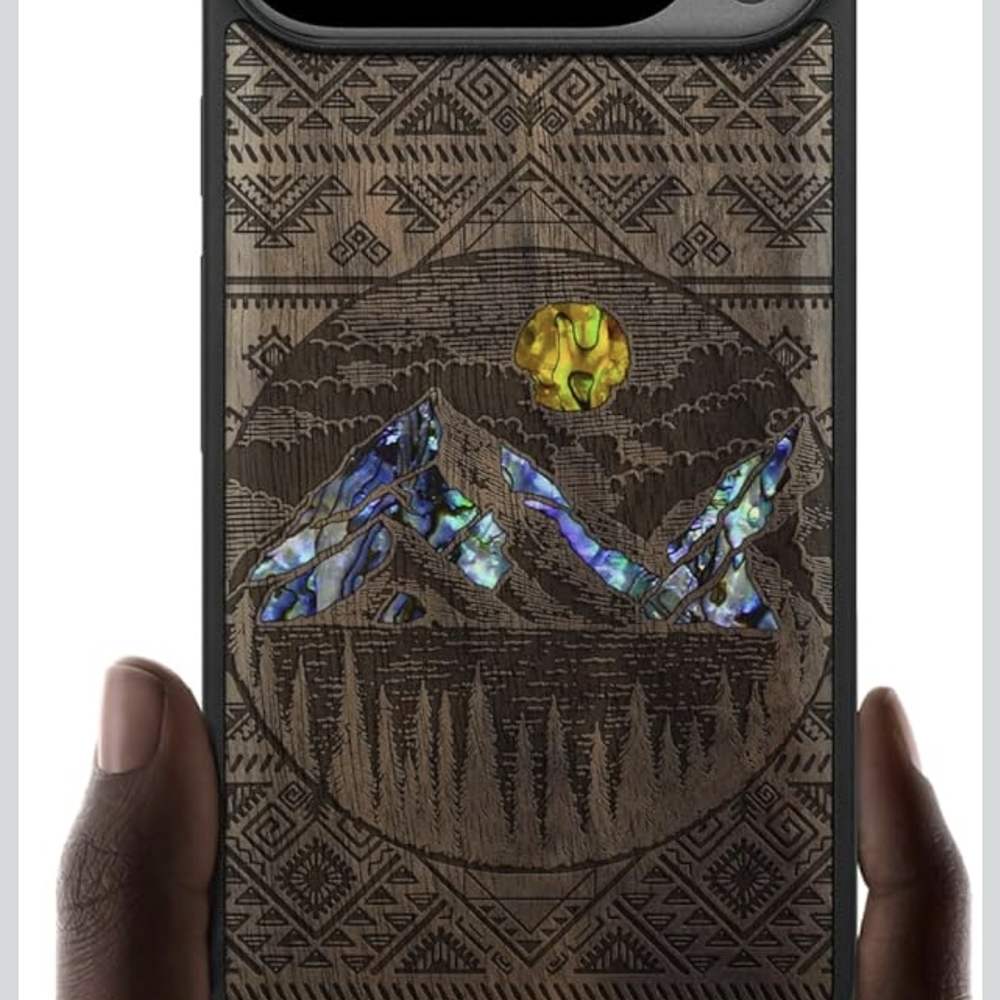 Wooden Mountain Phone Case with Abalone Inlay For Google Pixel 10 Pro XL